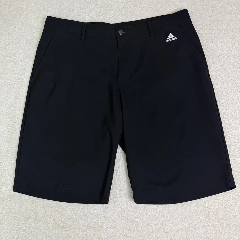 Adidas Golf Shorts Mens 36 Black Performance Flat Front 3-Stripe Activewear
